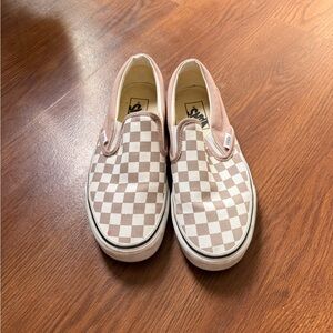 Vans Women's Checkered Slip-On Sneakers - Tan and Cream